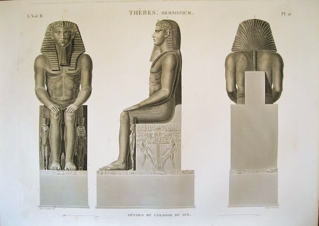 Reconstructive view of Memnon's colossi on three sides