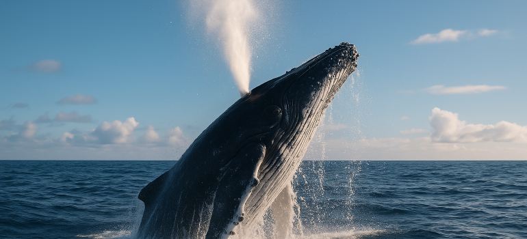 A whale releasing a spout from its blowhole.