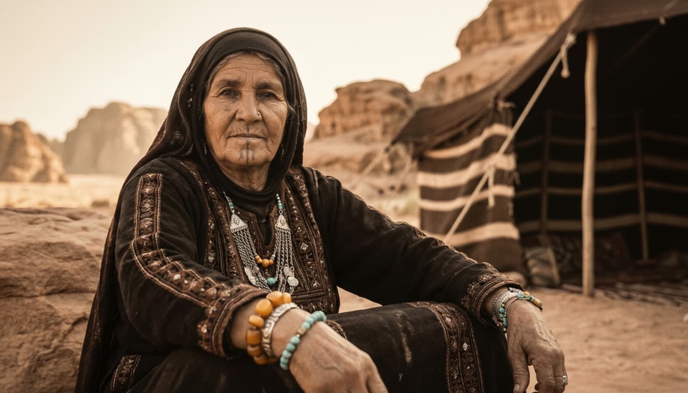Traditional Bedouin woman with a subtle facial mark, representing beauty and tribal identity in Egypt’s desert culture