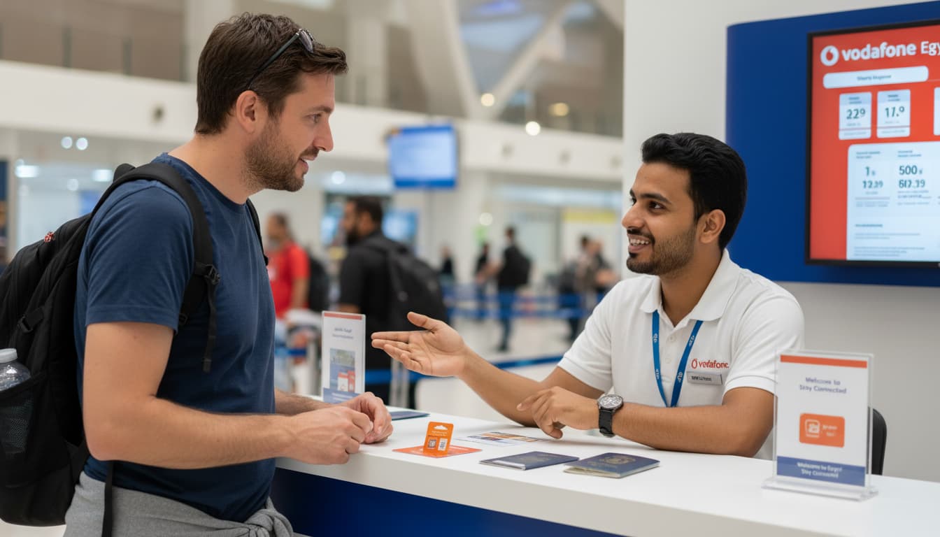 man is talking with other man who is seller of local SIM Card