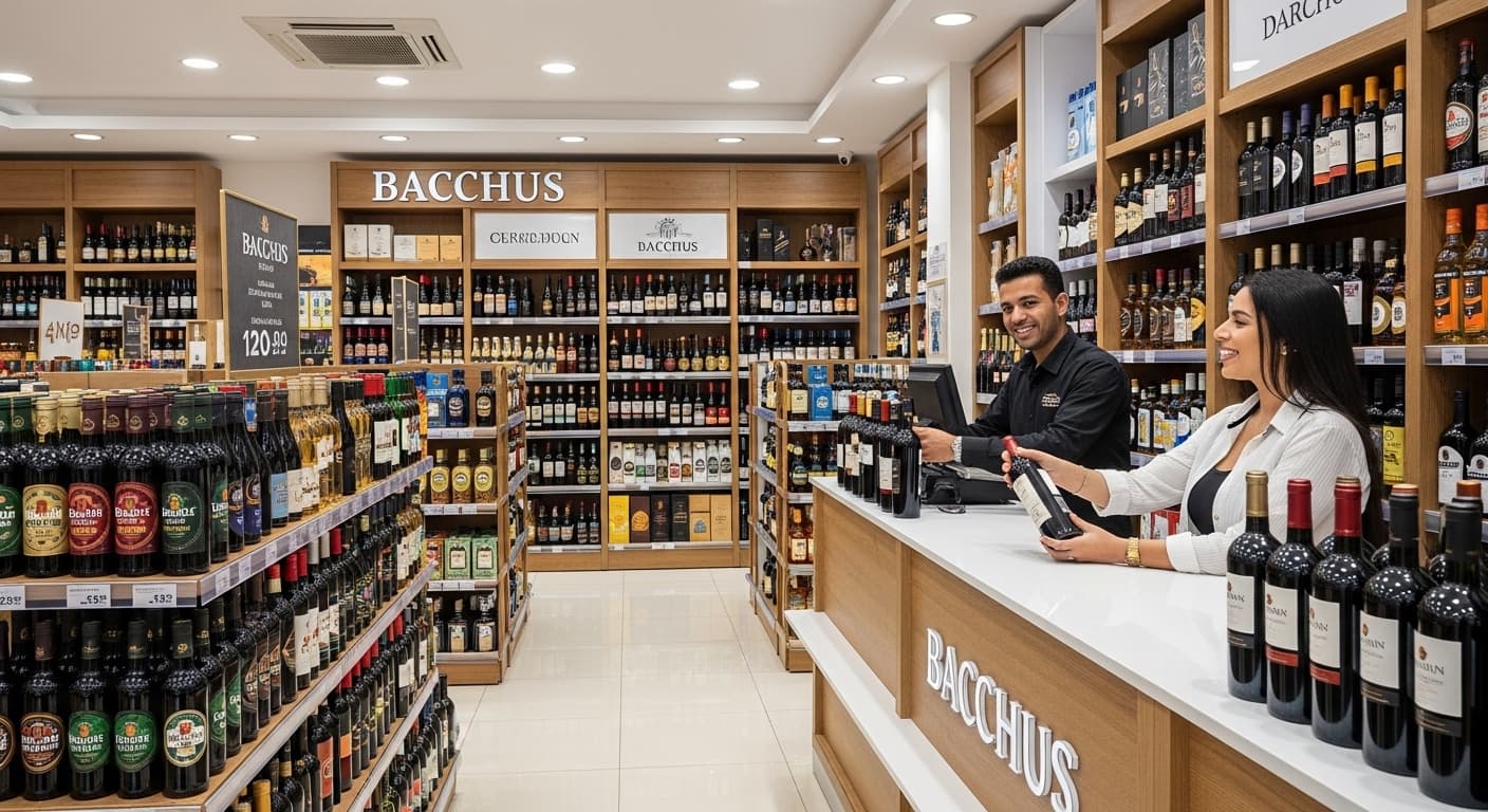 Shelves of liquor bottles including whiskey, wine, and spirits displayed inside an airport duty-free shop