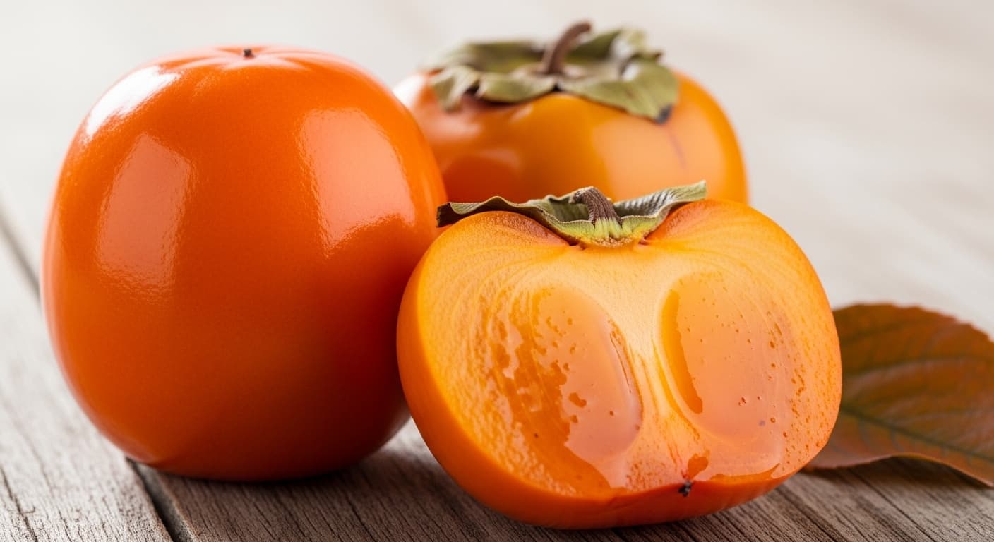 Close-up of ripe, deep orange Kaka fruit, also known as Egyptian persimmon, in a market stall