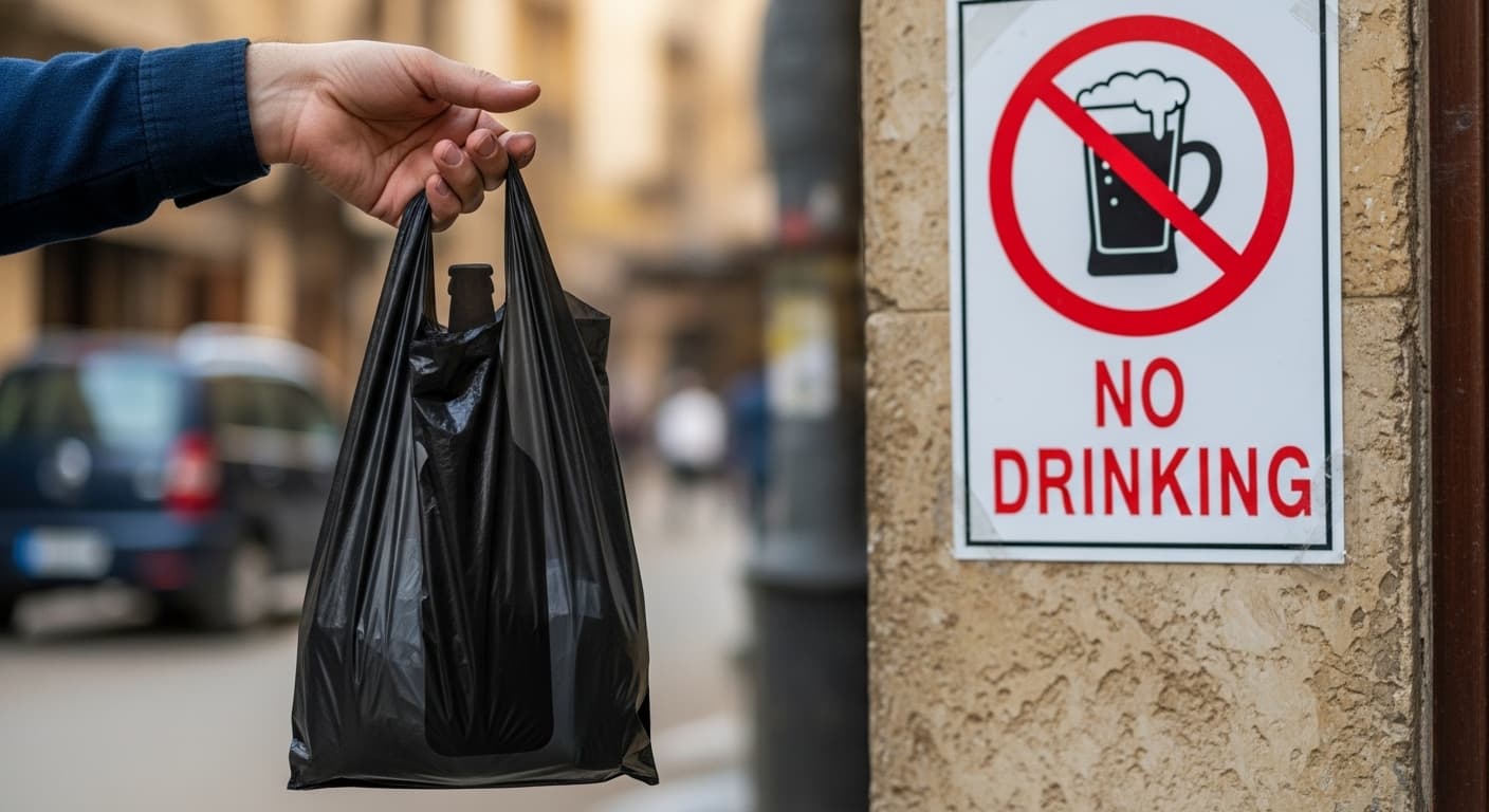 bottle in black plastic bag