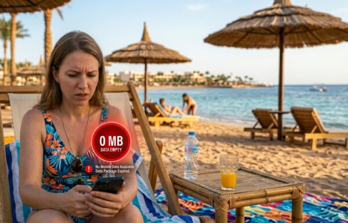 A traveler facing data issues after purchasing an Egypt tourist SIM card at the airport.